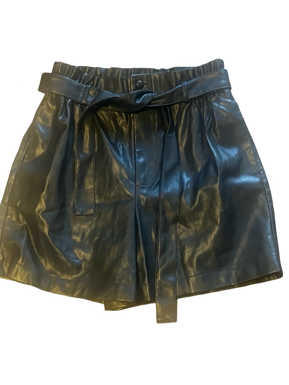 Primark High-Waist Faux Leather Paperbag Shorts in Black size 6 US